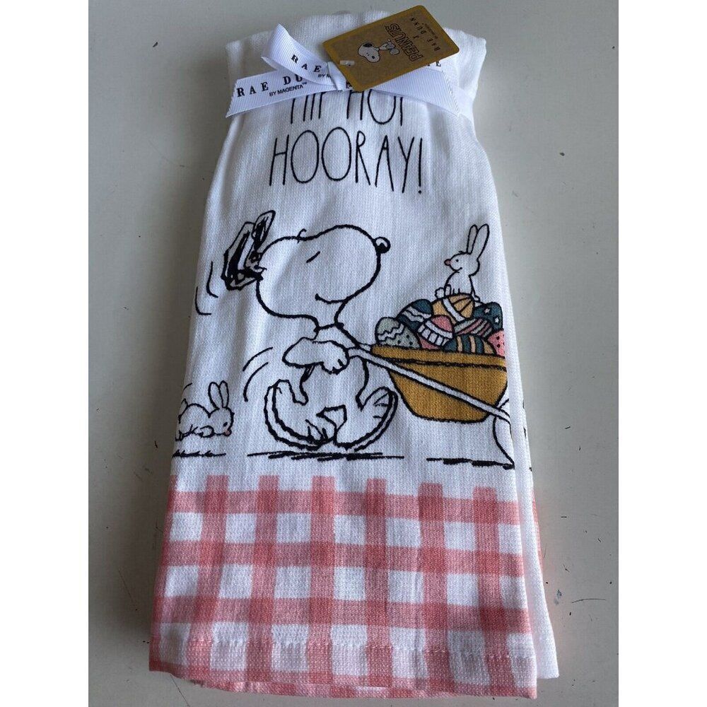 2 Pack Rae Dunn Peanuts Snoopy Kitchen Towels Easter Bunny Eggs Hip Hop Hooray